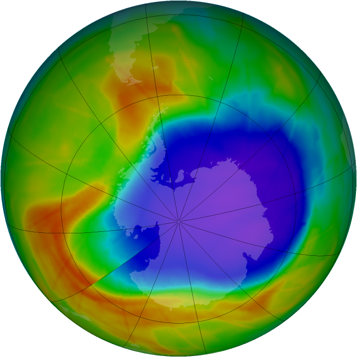 Antarctic ozone map for 12 October 2009